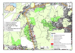 mapas areasprotegidas1 300x212 - Áreas protegidas mais desmatadas no Estado do Pará e Norte do Mato Grosso entre agosto de 2012 e março de 2013.