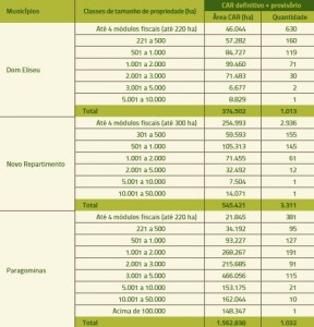 tabela 1 numero CAR 288x300 - Gestão Ambiental Rural: custos e receitas do controle ambiental em doze municípios do Pará