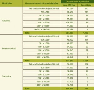 tabela 1 numero CAR cont 300x286 - Gestão Ambiental Rural: custos e receitas do controle ambiental em doze municípios do Pará