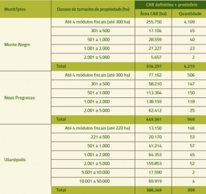tabela 1 numero CAR cont 3 300x283 - Gestão Ambiental Rural: custos e receitas do controle ambiental em doze municípios do Pará