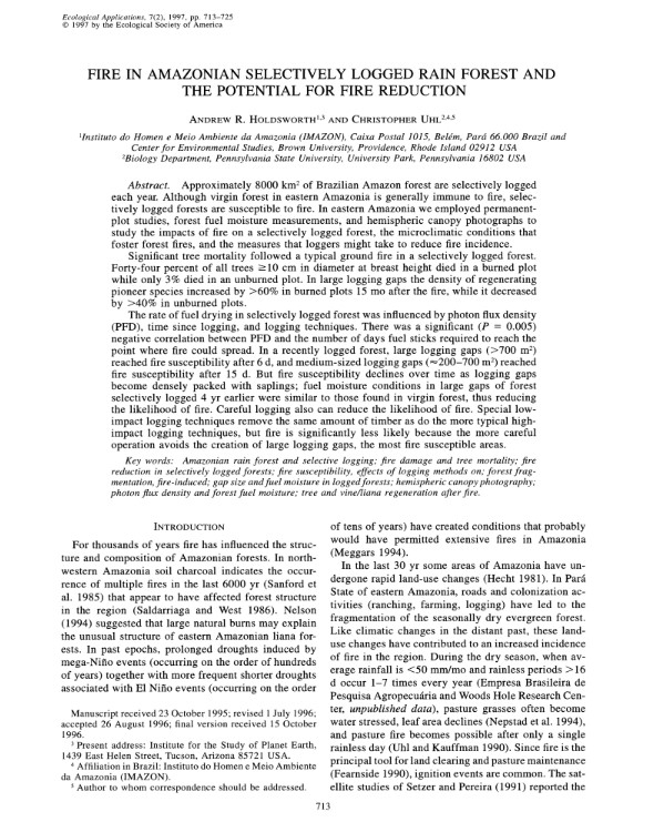 Fire in Amazonian selectively-logged rain forest and the potential for fire reduction