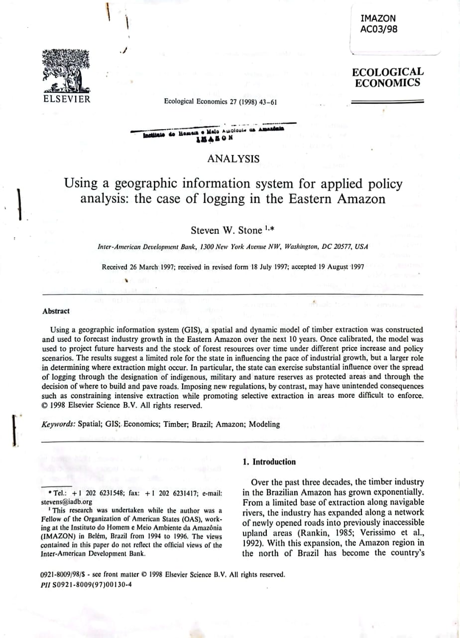 Using a geographic information system for applied policy analysis: the case of logging in the eastern Amazon