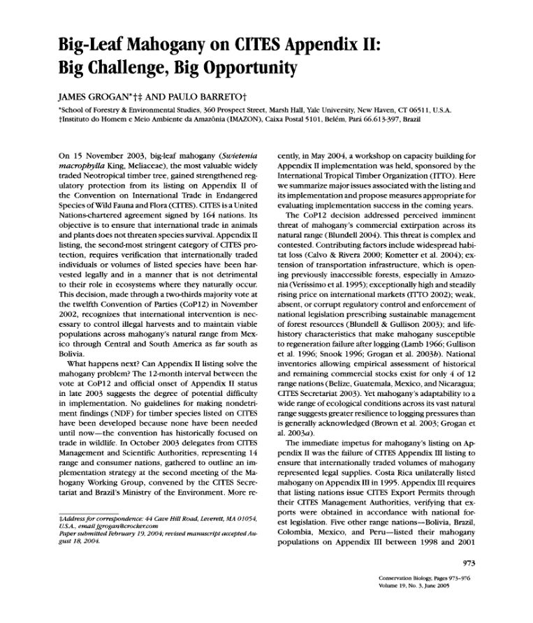 Big-Leaf Mahogany on CITES Appendix II: Big challenge, big opportunity.