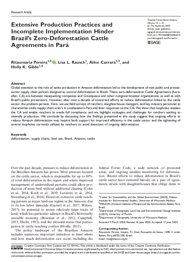 Extensive Production Practices and Incomplete Implementation Hinder Brazils Zero Deforestation Cattle Agreements in Para - Extensive Production Practices and Incomplete Implementation Hinder Brazil’s Zero-Deforestation Cattle Agreements in Pará
