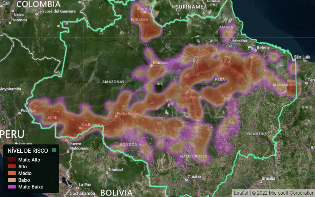 Mapa PrevisIA 2023 - Desmatamento na Amazônia em 2023 pode passar dos 11 mil km² se seguir o ritmo atual, estima PrevisIA