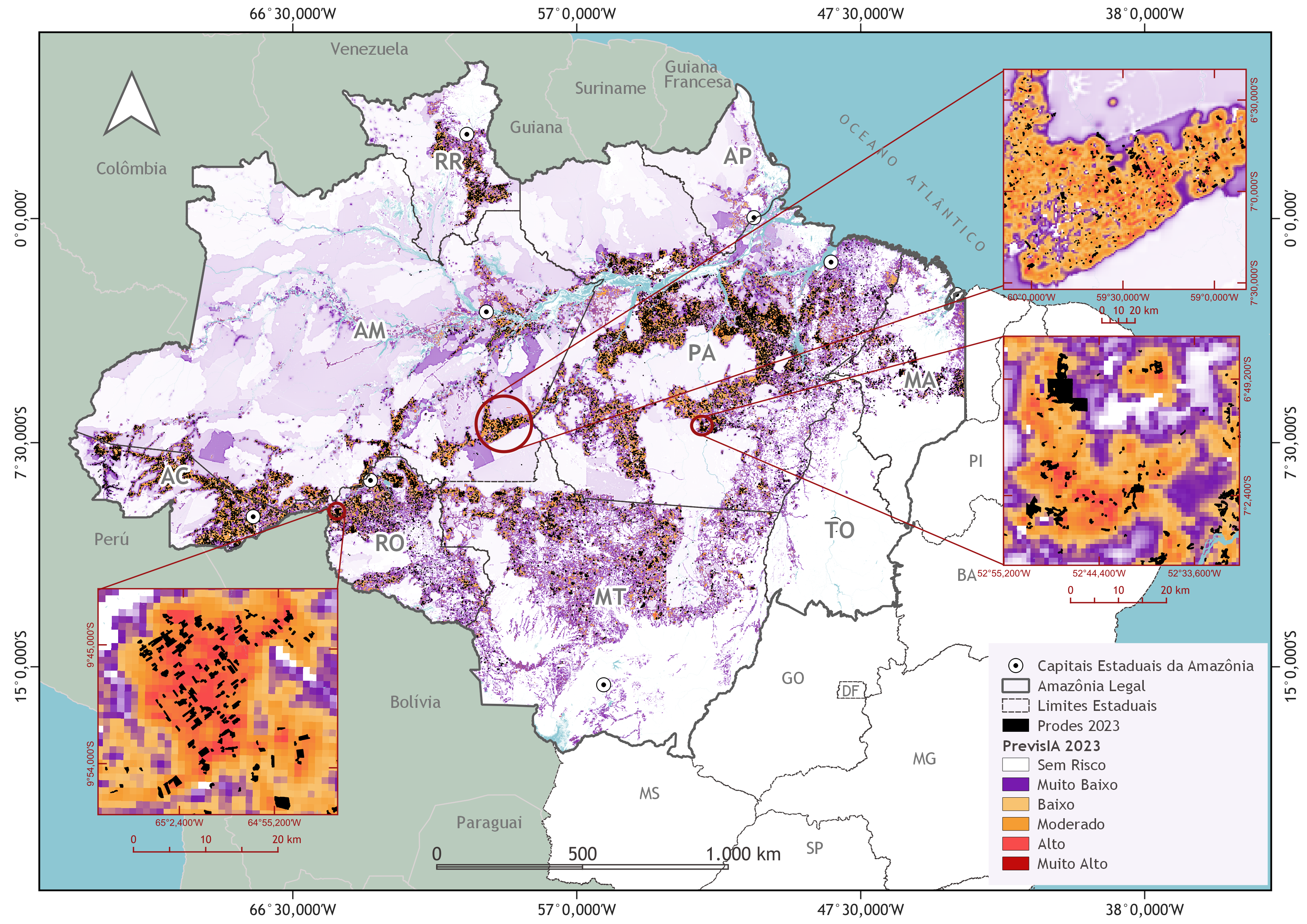 previsia prodes Amz 2023 - Inteligência artificial aponta 5 mil km² sob risco médio, alto ou muito alto de desmatamento na Amazônia em 2024