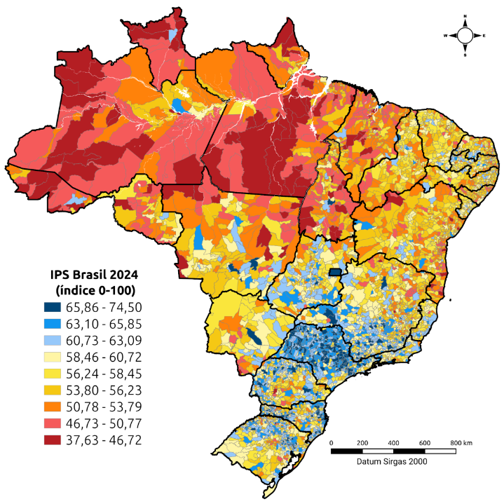 Mapa IPS Brasil 2024 - Índice avalia qualidade de vida e desempenho socioambiental dos municípios brasileiros