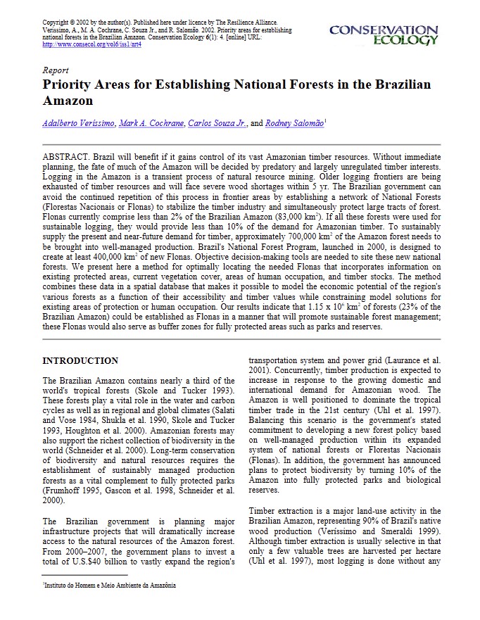 Priority Areas for Establishing National Forests in the Brazilian Amazon