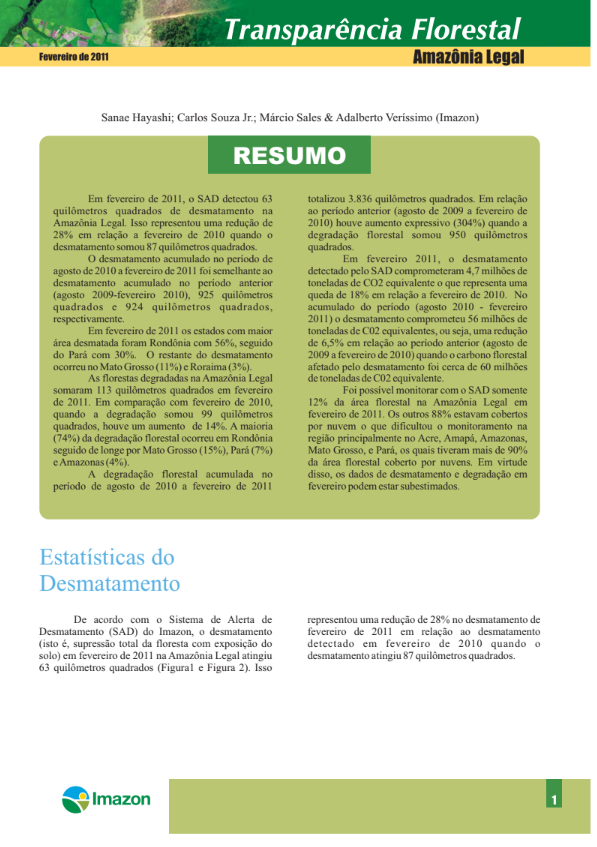 Boletim do desmatamento da Amazônia Legal (fevereiro de 2011) SAD
